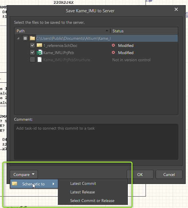 Fig. 2 - "Save to Server" dialog box - "Compare" function